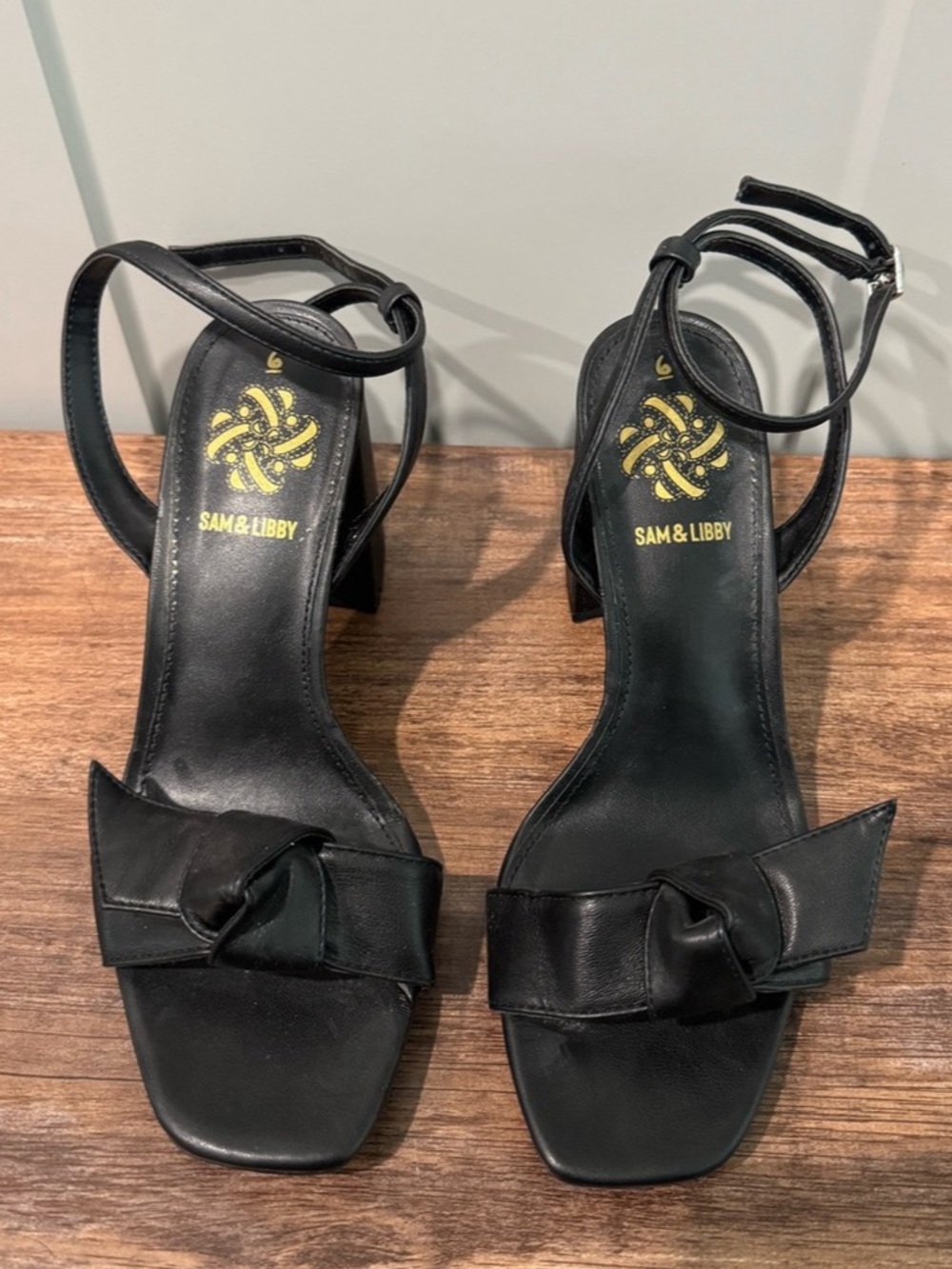 Sam & Libby Jordan Black Bow Ankle Strap Heels